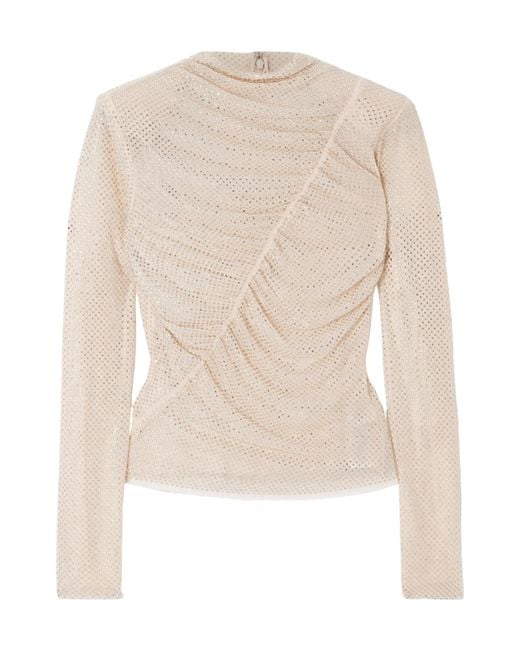 Self-Portrait White Pleated Crystal-Embellished Top