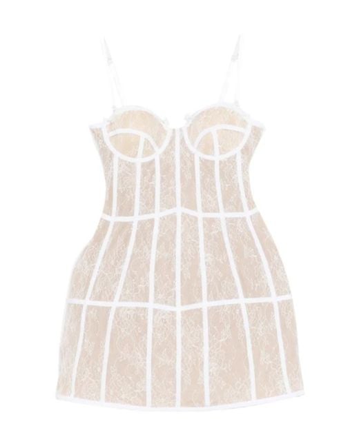 GIUSEPPE DI MORABITO Natural Lace Panelled Mini Dress