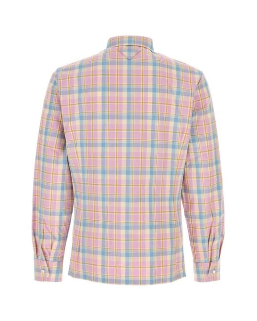 Prada Pink Long-Sleeved Checked Shirt for men