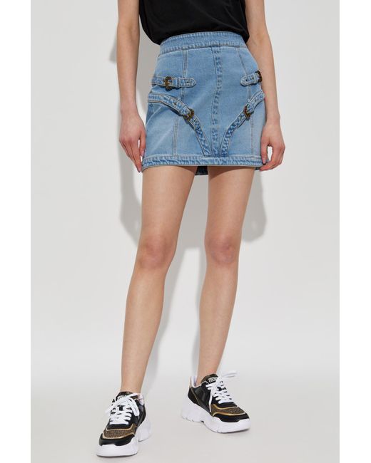 Versace Blue Jeans Couture Buckle Detail Mini Skirt