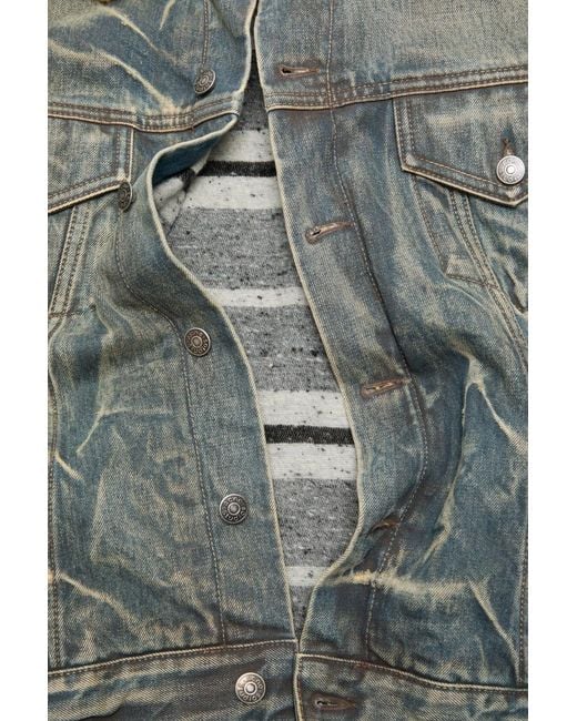 Acne Green Denim Jacket With Fur Collar for men