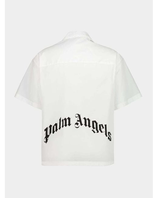 Palm Angels White Curved Logo Printed Crewneck Shirt for men