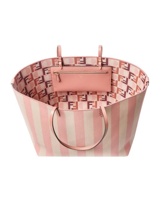 Fendi Pink Roll Striped Large Tote Bag