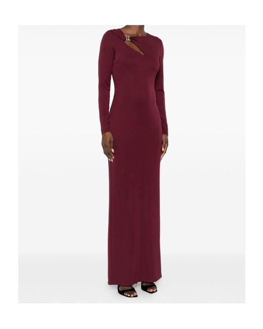 Ralph Lauren Red Brooch Long-Sleeve Maxi Dress