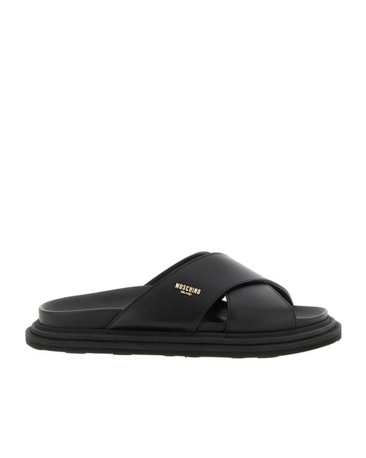 Moschino Brown Leather Sabots With Logo for men