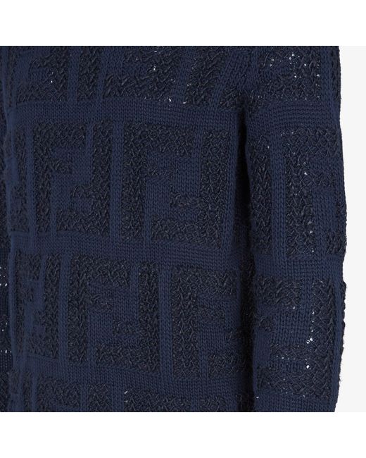 Fendi Blue All-Over Ff Motif Chunky-Knit Jumper for men