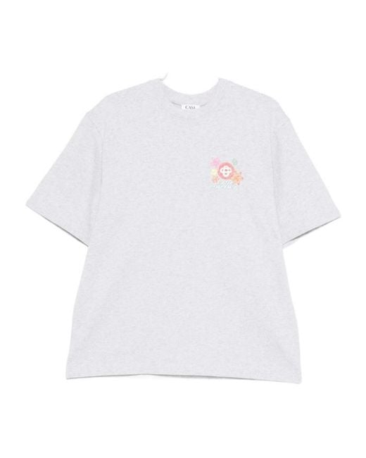Casablanca White Floral Logo Printed T-Shirt for men