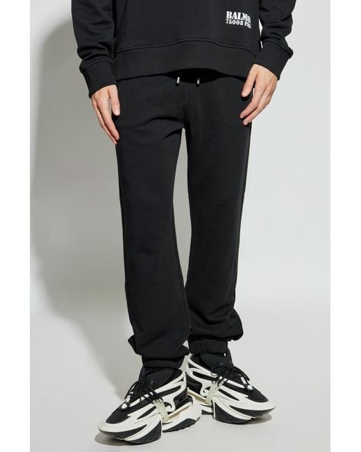 Balmain Black Logo Printed Drawstring Sweatpants for men