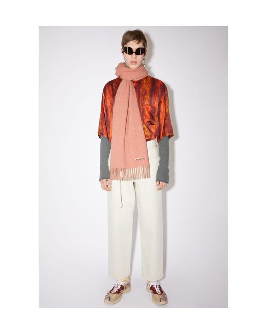 Acne Pink Logo Patch Fringed-Edge Scarf for men
