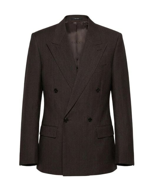 Gucci Black Pinstripe Wool Mohair Jacket