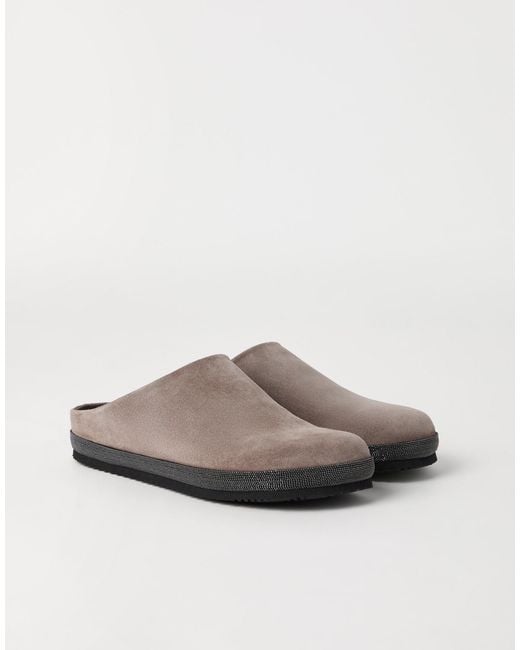 Brunello Cucinelli Brown Monili Chain-Detail Flat Mules