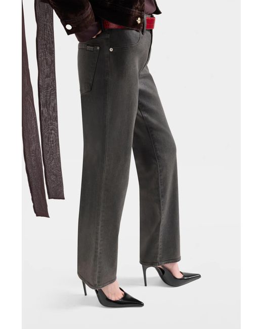 7 For All Mankind Gray Calie Logo-Patch Straight Jeans