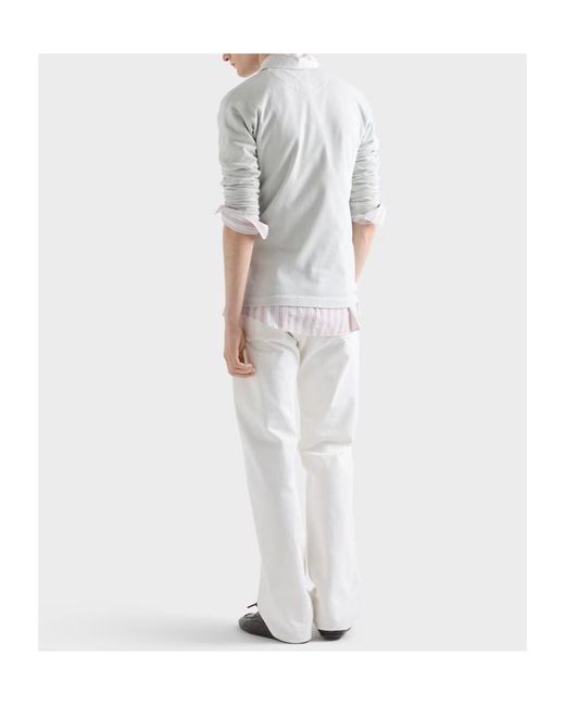 Prada White Long-Sleeved Cotton Polo Shirt for men