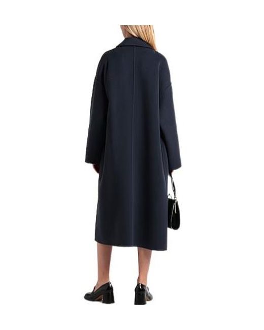 Brunello Cucinelli Blue Minimal Double-Breasted Wool Coat for men