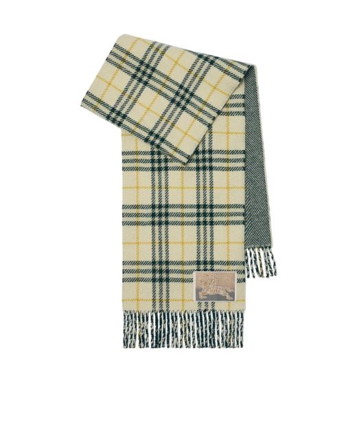 Burberry Green Checkered Logo Patch Fringed Scarf