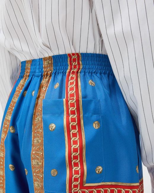 Versace Blue Pattern-Printed Twill Shorts for men