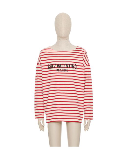 Valentino Red Striped Logo Printed Crewneck T-Shirt for men