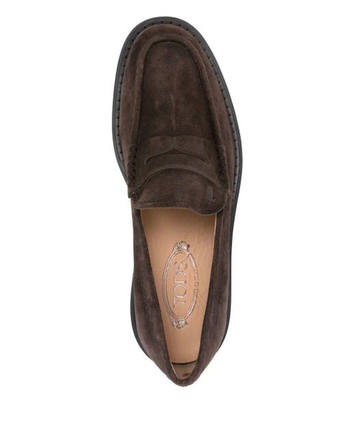 Tod's Brown Penny Suede Loafers for men