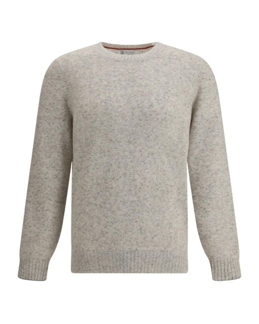 Brunello Cucinelli Gray Crewneck Knitted Jumper for men