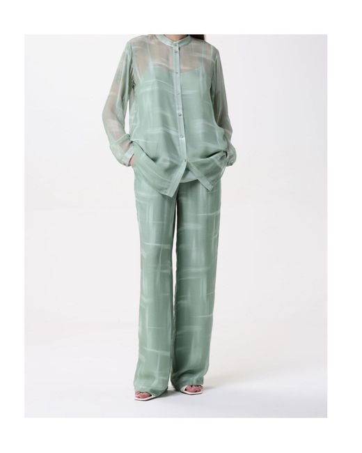 ARMANI EXCHANGE Green Abstract-Print Wide-Leg Trousers