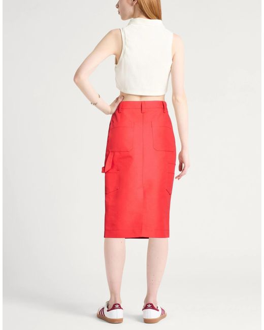 Marni Red Solid Canvas Midi Skirt