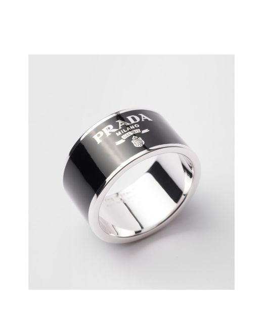 Prada White Enameled Ring for men