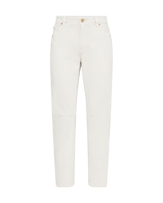 Brunello Cucinelli White Mid-Rise Tapered-Leg Jeans
