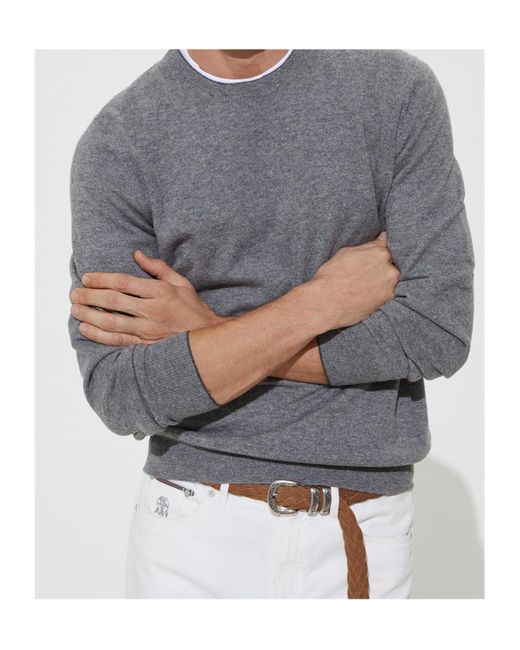Brunello Cucinelli Gray Crewneck Knitted Jumper for men