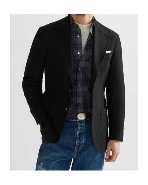 Brunello Cucinelli Black Cashmere Panama Deconstructed Blazer With Patch Pockets for men