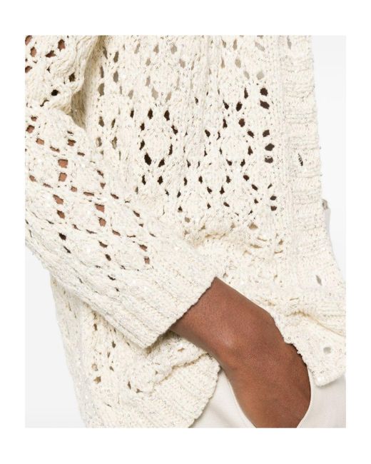 Fabiana Filippi Natural Open-Knit V-Neck Cardigan