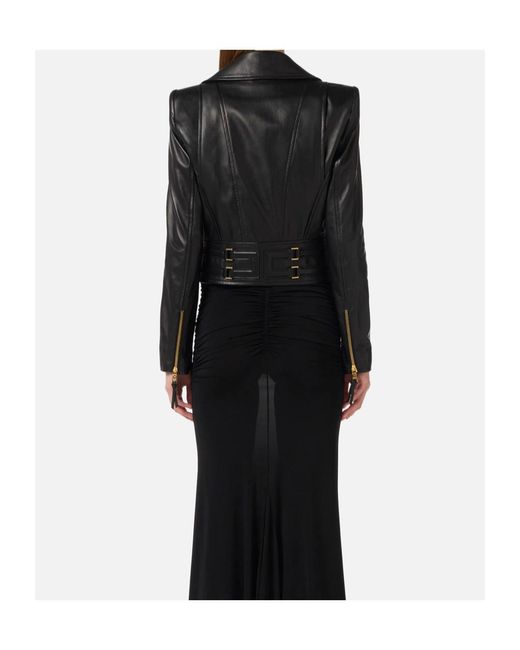 Elisabetta Franchi Blue Leather Biker Jacket