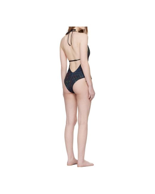 Casablanca Blue Monogram Cut-Out Swimsuit