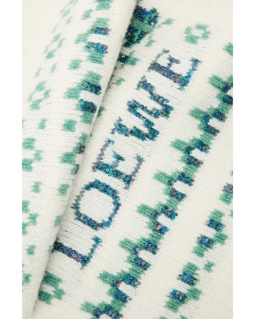 Loewe White Fairisle-Pattern Embellished Scarf
