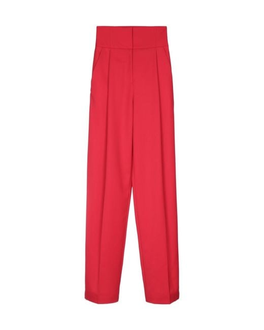 Elisabetta Franchi Red High-Waisted Wide-Leg Trousers