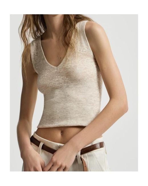 Brunello Cucinelli Natural Silk, Alpaca And Wool Flower-Lace Knit Top