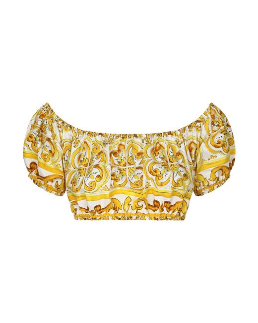 Dolce & Gabbana Yellow Majolica Printed Cropped Top