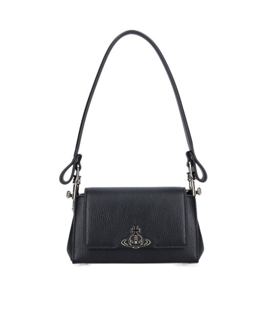 Vivienne Westwood Black Orb Plaque Foldover-Top Shoulder Bag