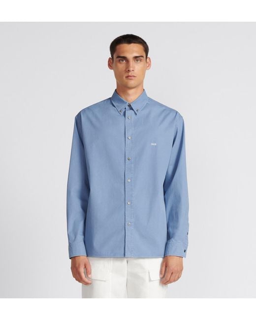 Dior Blue Homme Logo Embroidered Long-Sleeved Shirt for men