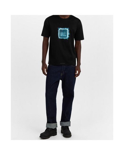 C P Company Black Logo Crew Neck T-Shirt for men