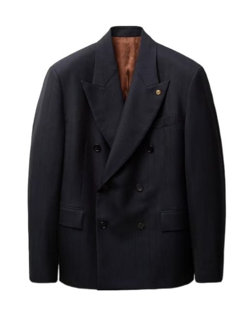 Versace Blue Pinstripe Boxy Blazer for men