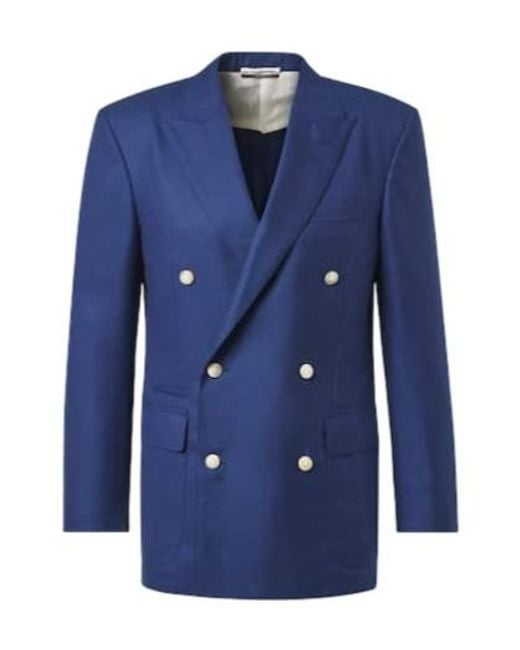 Dunhill Blue Double-Breasted Cashmere Blazer for men