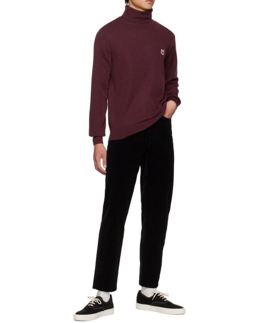 Maison Kitsuné Red High-Neck Logo Long-Sleeved Sweater for men