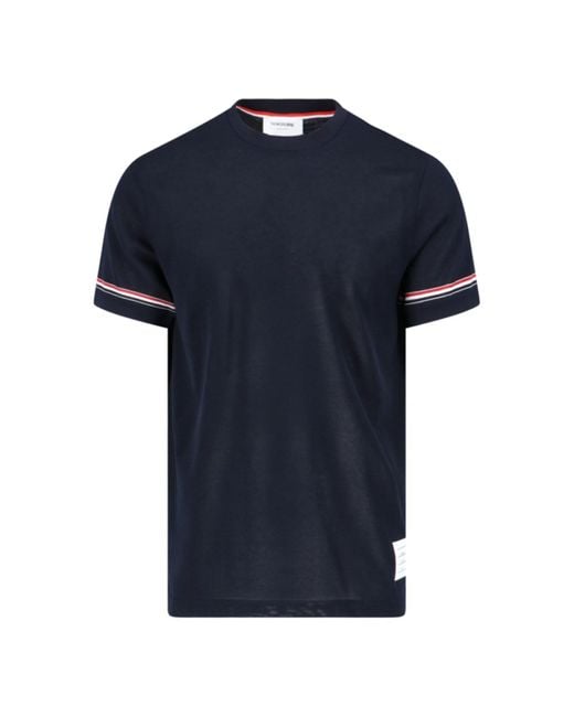 Thom Browne Blue Stripe Detailed Crewneck T-Shirt for men