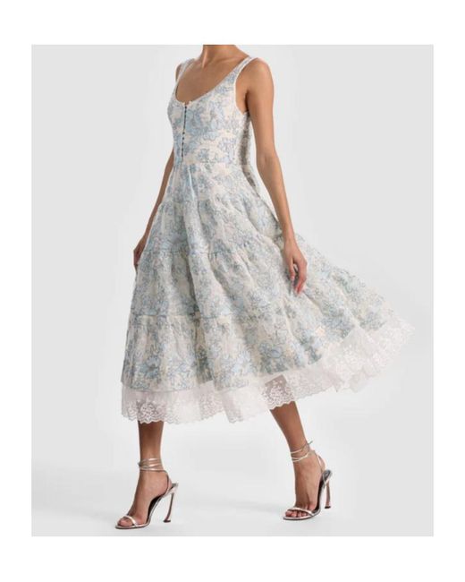 Alice + Olivia Blue Charlotte Embroidered Lace Dress