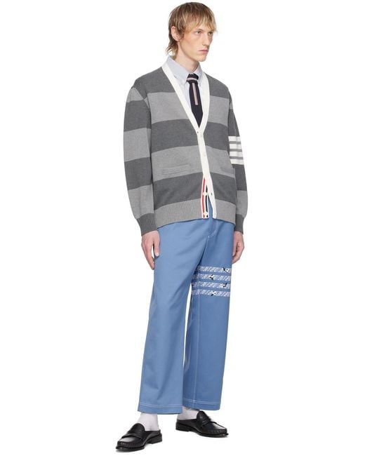 Thom Browne Black Patterned-Intarsia Striped Cardigan for men
