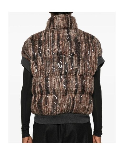 Brunello Cucinelli Brown Sequin-Embellished Sleeveless Gilet