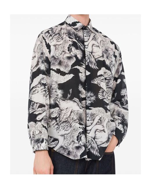 Moschino White Swan-Print Buttoned Shirt for men
