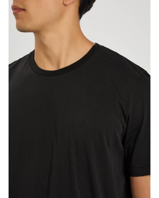 Saint Laurent Black Logo-Embroidered Cotton T-Shirt for men