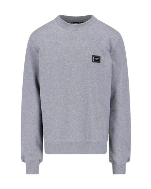 Dolce & Gabbana Gray Logo Plaque Crewneck Sweatshirt for men