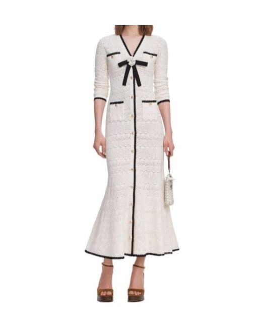 Self-Portrait White Knitted Long Cardigan
